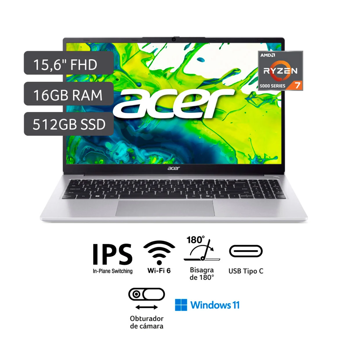 LAPTOP ACER ASPIRE LITE AMD RYZEN 7 (16GB 512GB SSD) 15.6â€