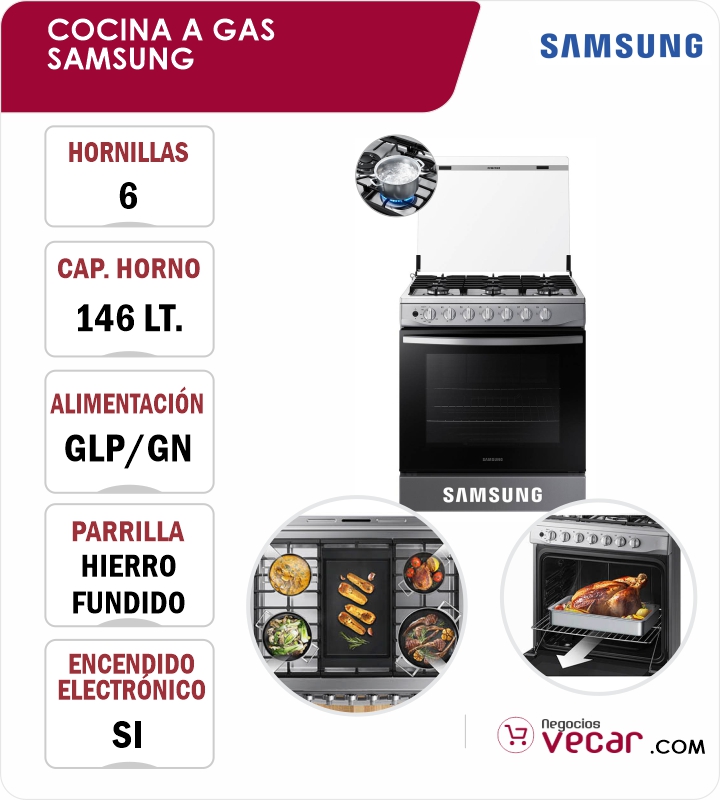 COCINA A GAS SAMSUNG 6 QUEMADORES NX52T3310PV/PE