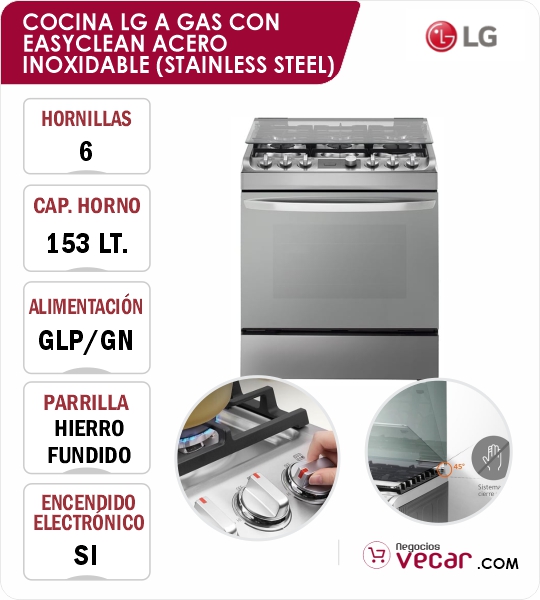 COCINA LG RSG314M A GAS CON EASYCLEAN 06 HORNILLAS ACERO INOXIDABLE (STAINLESS STEEL)