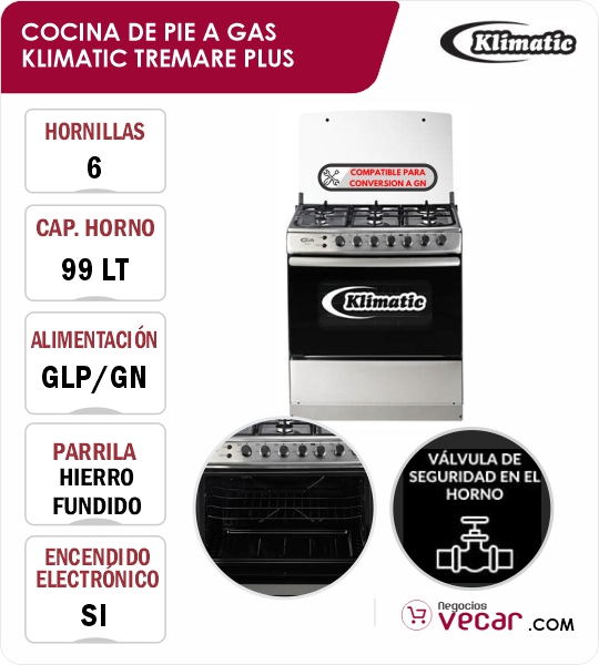 COCINA DE PIE A GAS KLIMATIC TREMARE PLUS 6 HORNILLAS