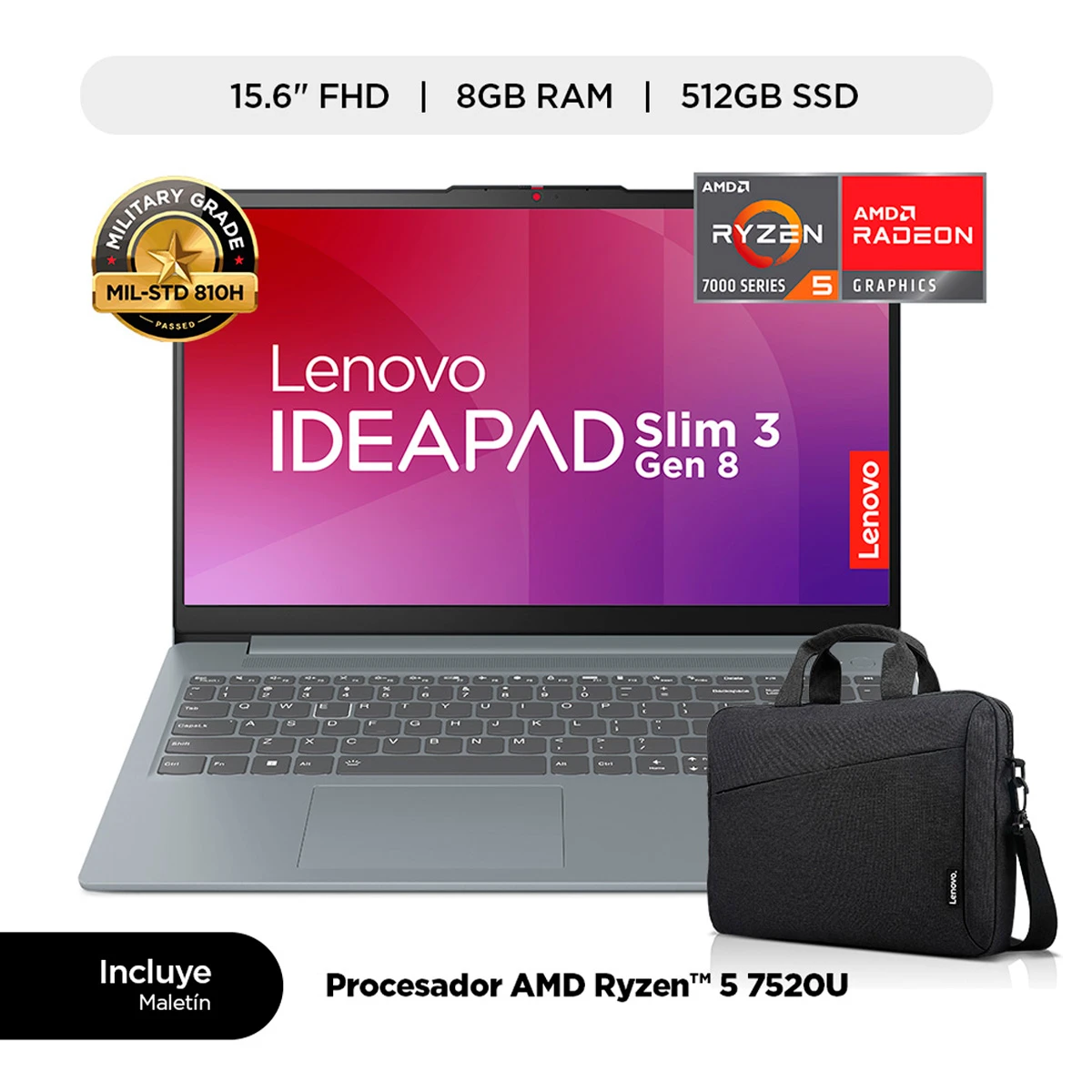 LAPTOP LENOVO IDEAPAD SLIM 3 AMD RYZEN 5 (8GB RAM 512GBSSD ) 15.6