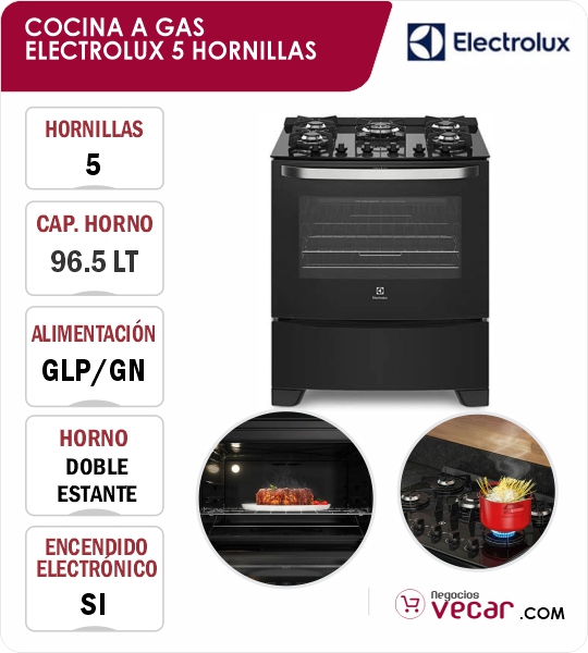 COCINA A GAS ELECTROLUX 5 HORNILLAS 76GS 76.3CM