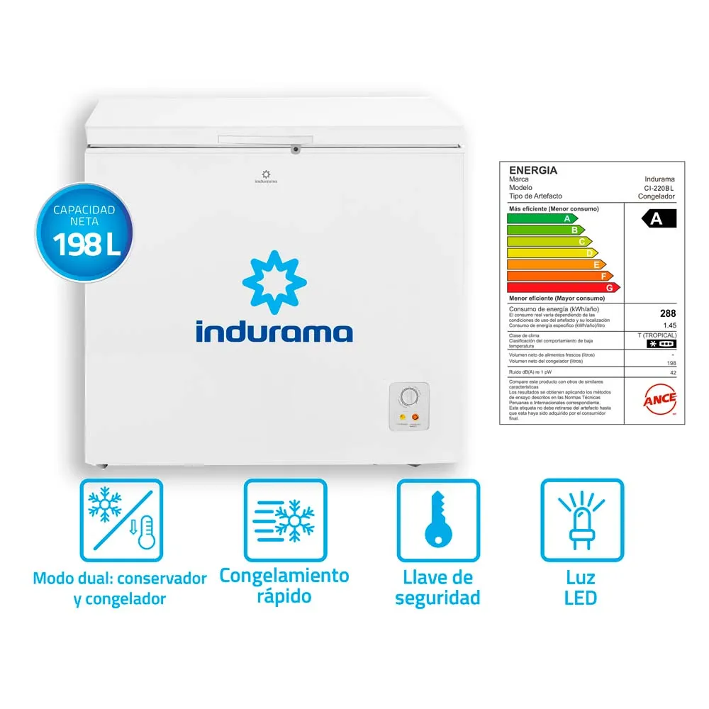 CONGELADORA  198 LTS INDURAMA  BLANCO