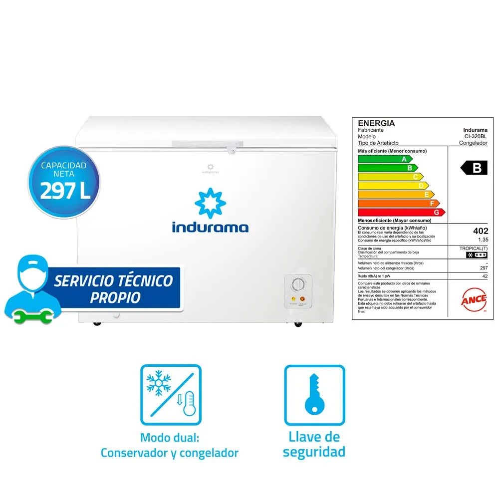 CONGELADOR INDURAMA 297L BLANCO