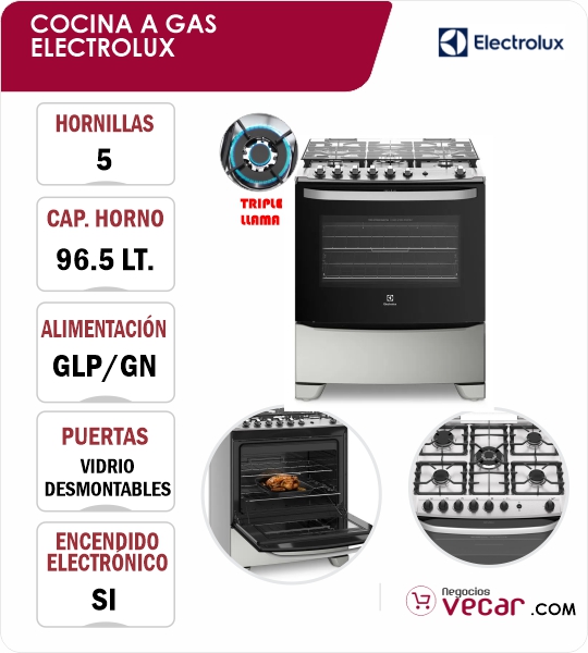 COCINA A GAS ELECTROLUX 5 QUEMADORES 76USS